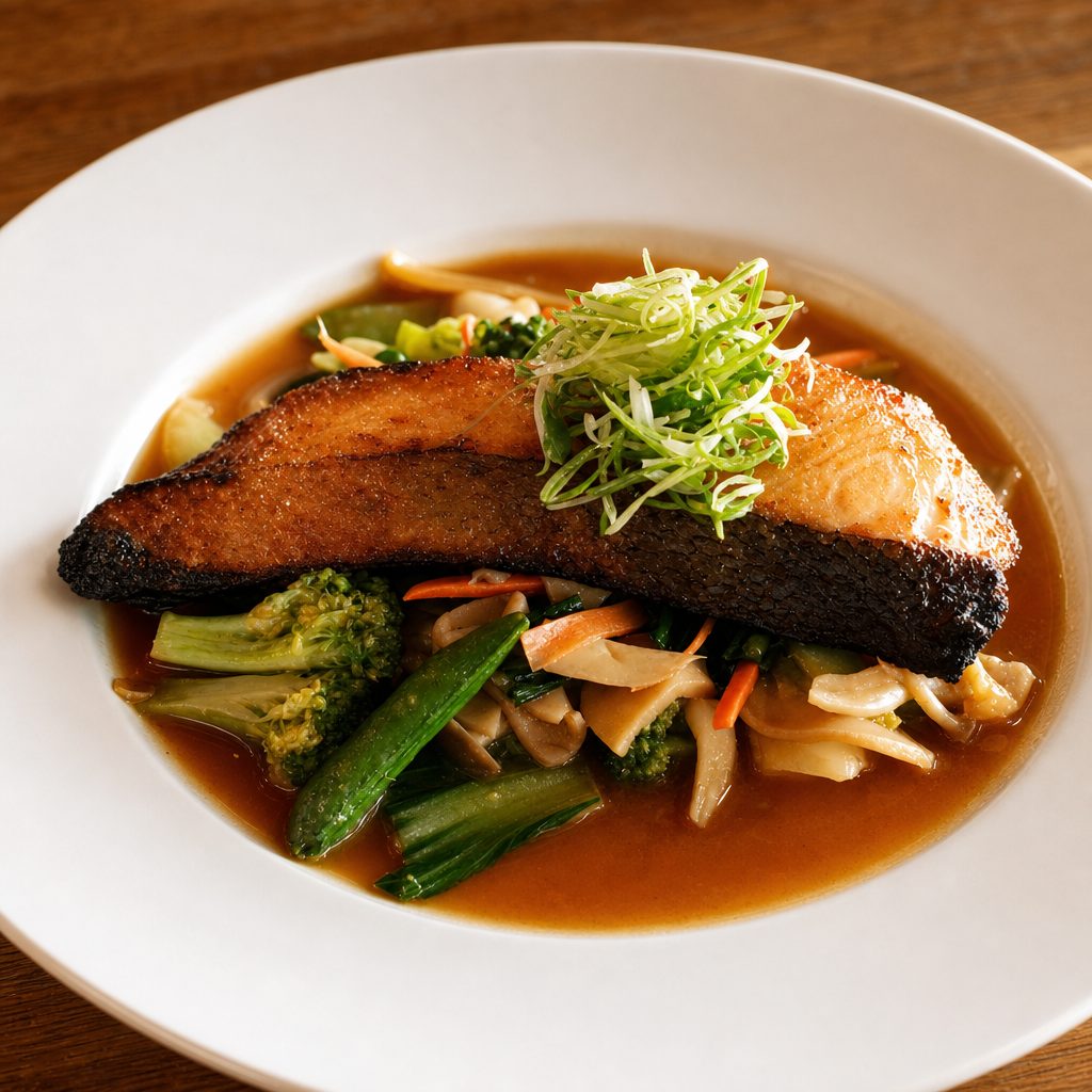 Roasted Miso Marinated Scottish Salmon.
