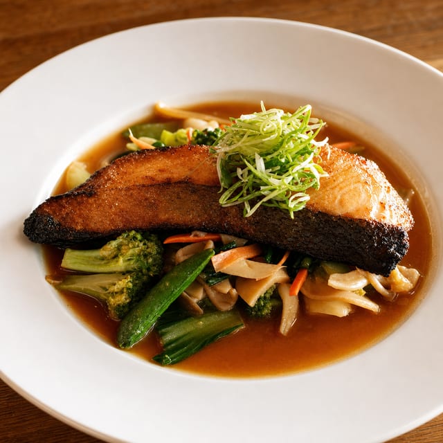 Roasted Miso Marinated Scottish Salmon.