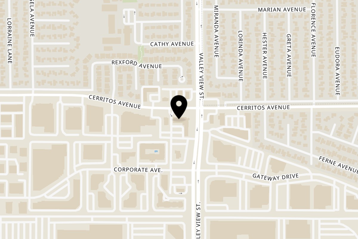 Map showing the location of Cafe Hiro on 10509 Valley View St in Cypress